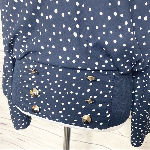 Carmen Marc Valvo Navy Blue & White Polka Dot Puff Sleeve Blouse Top Size Small - Picture 3 of 10